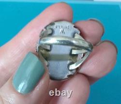 ZUNI Sterling Silver Signed M Inlayed Turquoise Size 7 Ring Native jewelry VTG
