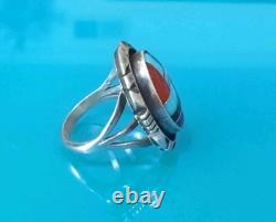 ZUNI Sterling Silver Signed M Inlayed Turquoise Size 7 Ring Native jewelry VTG