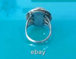 ZUNI Sterling Silver Signed M Inlayed Turquoise Size 7 Ring Native jewelry VTG