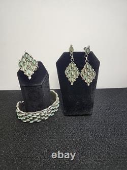 ZUNI Sterling Silver clip On earrings Ring & Bracelet SET Turquoise Sz 8