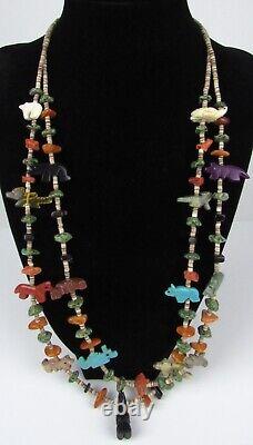 Zuni Fetish Native American Necklace Vintage Animal Carved Stone & Turquoise 24