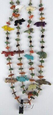 Zuni Fetish Native American Necklace Vintage Animal Carved Stone & Turquoise 24