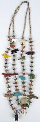 Zuni Fetish Native American Necklace Vintage Animal Carved Stone & Turquoise 24