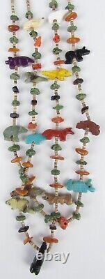 Zuni Fetish Native American Necklace Vintage Animal Carved Stone & Turquoise 24