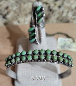 Zuni Green Turquoise Bracelet & Ring sz 6 Vintage Old Native American Jewelry NV