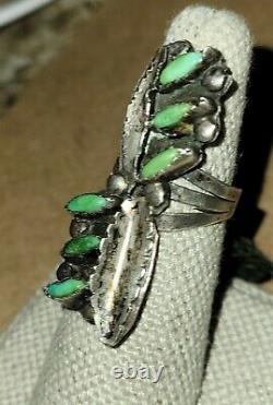 Zuni Green Turquoise Bracelet & Ring sz 6 Vintage Old Native American Jewelry NV