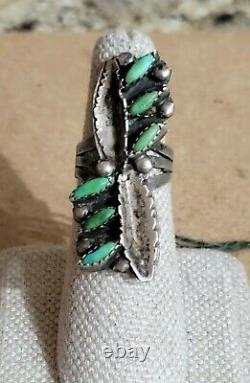 Zuni Green Turquoise Bracelet & Ring sz 6 Vintage Old Native American Jewelry NV