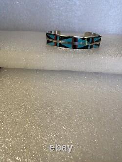 Zuni Native American Vintage Sterling Silver, Inlaid, Cuff Bracelet