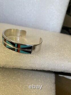 Zuni Native American Vintage Sterling Silver, Inlaid, Cuff Bracelet