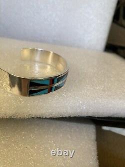 Zuni Native American Vintage Sterling Silver, Inlaid, Cuff Bracelet