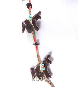 Zuni Pipestone Horse Fetish 30 Necklace Turquoise Coral Vintage Native American