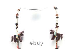 Zuni Pipestone Horse Fetish 30 Necklace Turquoise Coral Vintage Native American