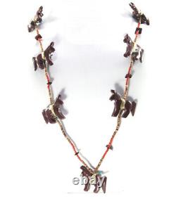 Zuni Pipestone Horse Fetish 30 Necklace Turquoise Coral Vintage Native American