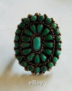 Zuni Silver & Turquoise Cluster Ring Vintage