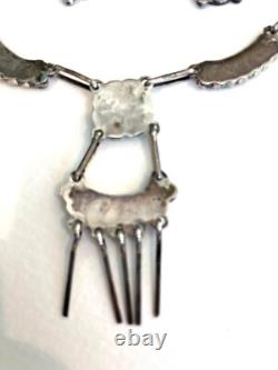 Zuni Turquoise Multi Stone Sterling Silver Sunface Necklace Earrings Set Vintage