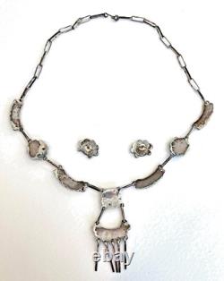 Zuni Turquoise Multi Stone Sterling Silver Sunface Necklace Earrings Set Vintage