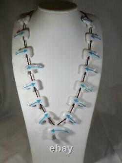 Zuni Vintage Carved White Stone With Inlaid Turquoise Bears Necklace