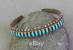 Zuni Vintage Silver Needle Point Blue Green Turquoise Row Cuff Bracelet Sm Wrist