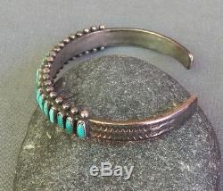 Zuni Vintage Silver Needle Point Blue Green Turquoise Row Cuff Bracelet Sm Wrist