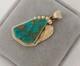 Zuni Vtg royston Turquoise Native American 14K Gold Signed Pendant charm leaf