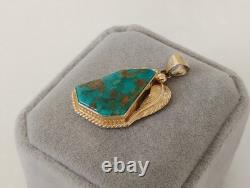 Zuni Vtg royston Turquoise Native American 14K Gold Signed Pendant charm leaf