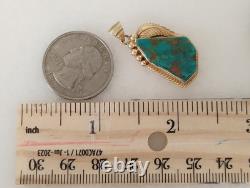 Zuni Vtg royston Turquoise Native American 14K Gold Signed Pendant charm leaf