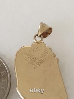 Zuni Vtg royston Turquoise Native American 14K Gold Signed Pendant charm leaf